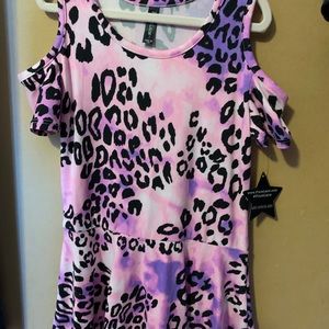 PixieLane Pink Leopard Cold Shoulder Dress